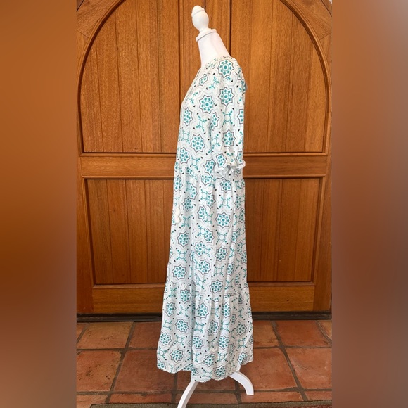 Made with Love NWT large white with geometric designs boho tier maxi dress - Picture 5 of 8